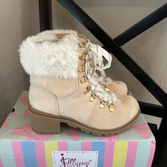 Girls Jelly Pop suede like boots with fur trim size 2m - Picture 3 of 7